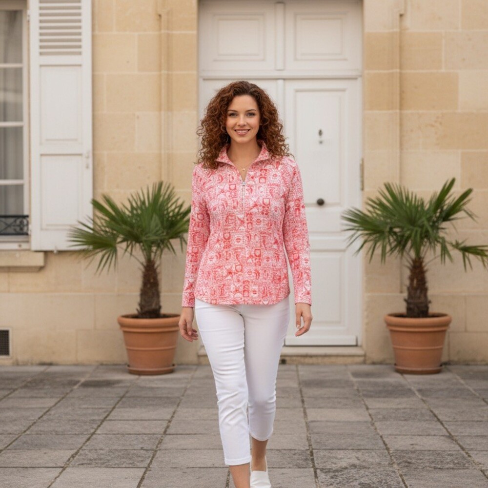Lilly Pulitzer Skipper Popover Womens XL Red Seaside Print Half Zip Top NWT - Picture 2 of 8